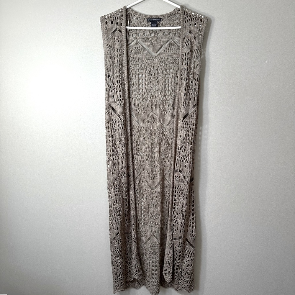 Chelsea and Theodore Women’s Sweater Kimono Duster - Medium- Brown/Beige